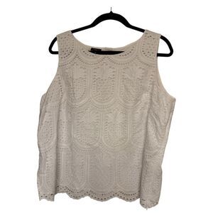 Talbots Womens Sleeveless Tank Top White Eyelet Pineapple Lined Side Zip. Sz XLp